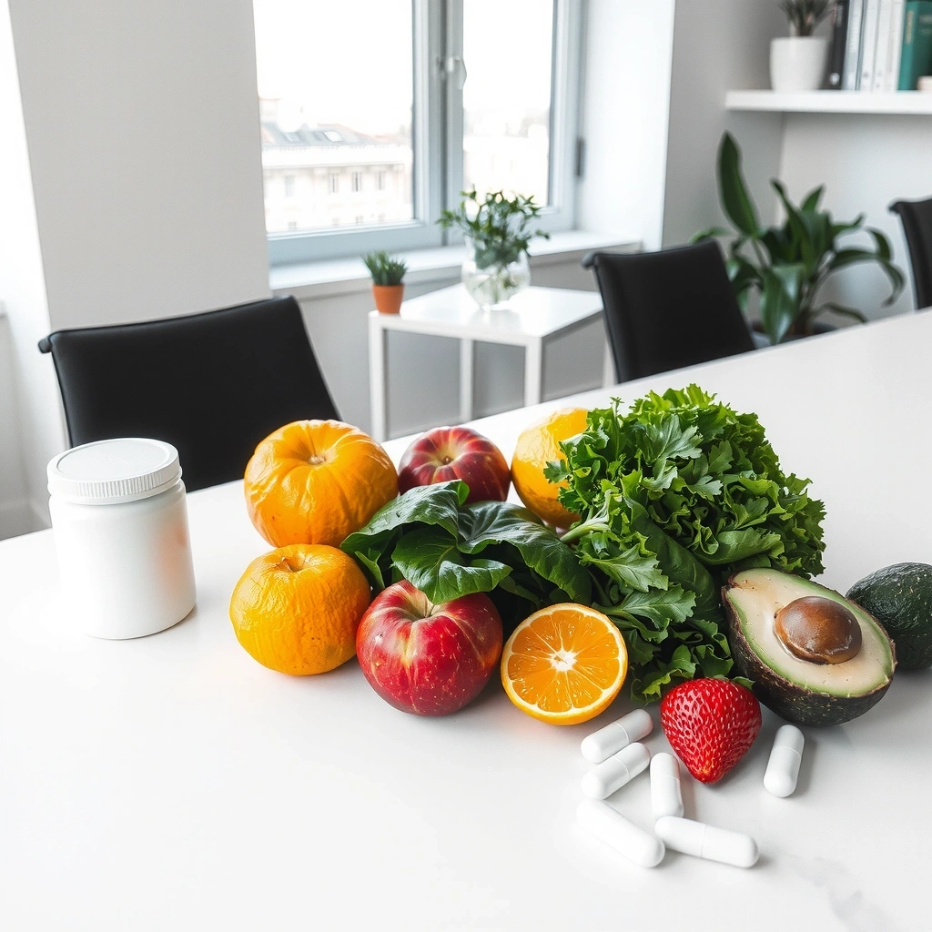 Bien-être nutritionnel à Vienne - Fruits frais et légumes colorés sur plan de travail moderne
